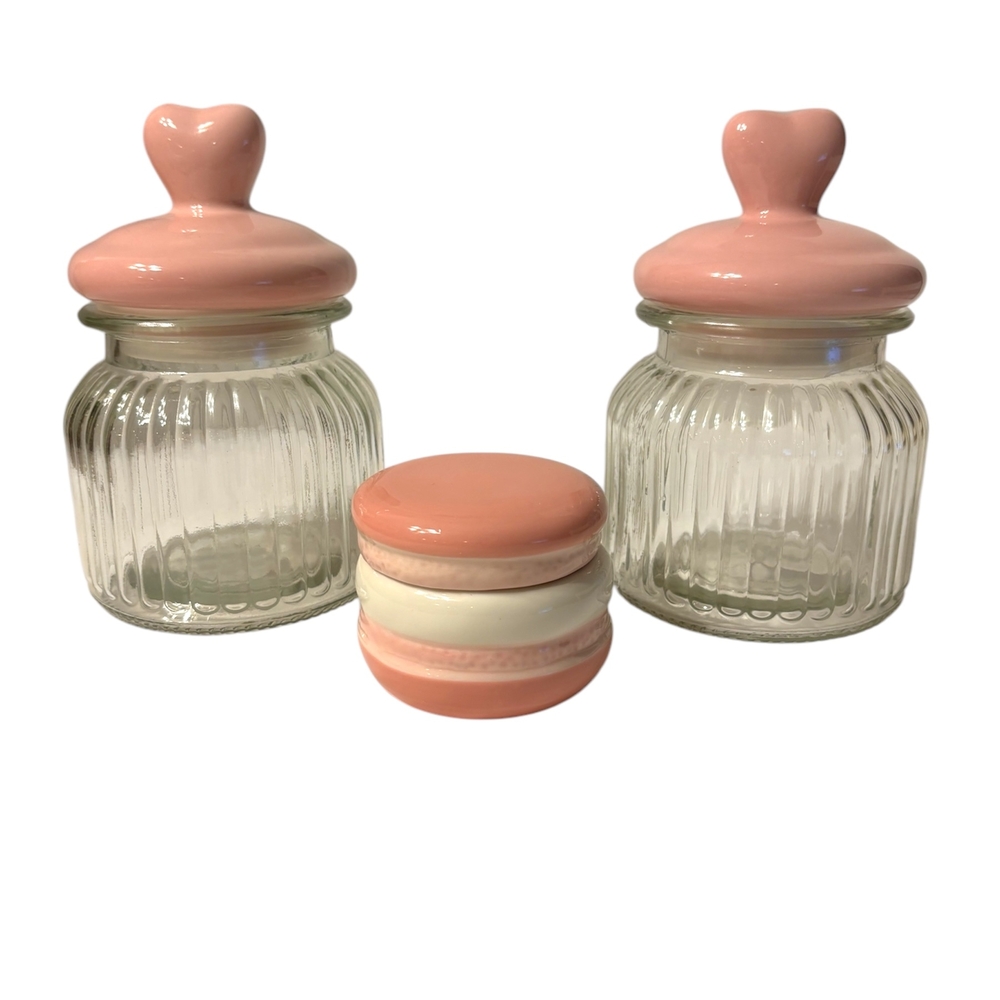 Pink Heart Lid Glass Jars with Macaron Container